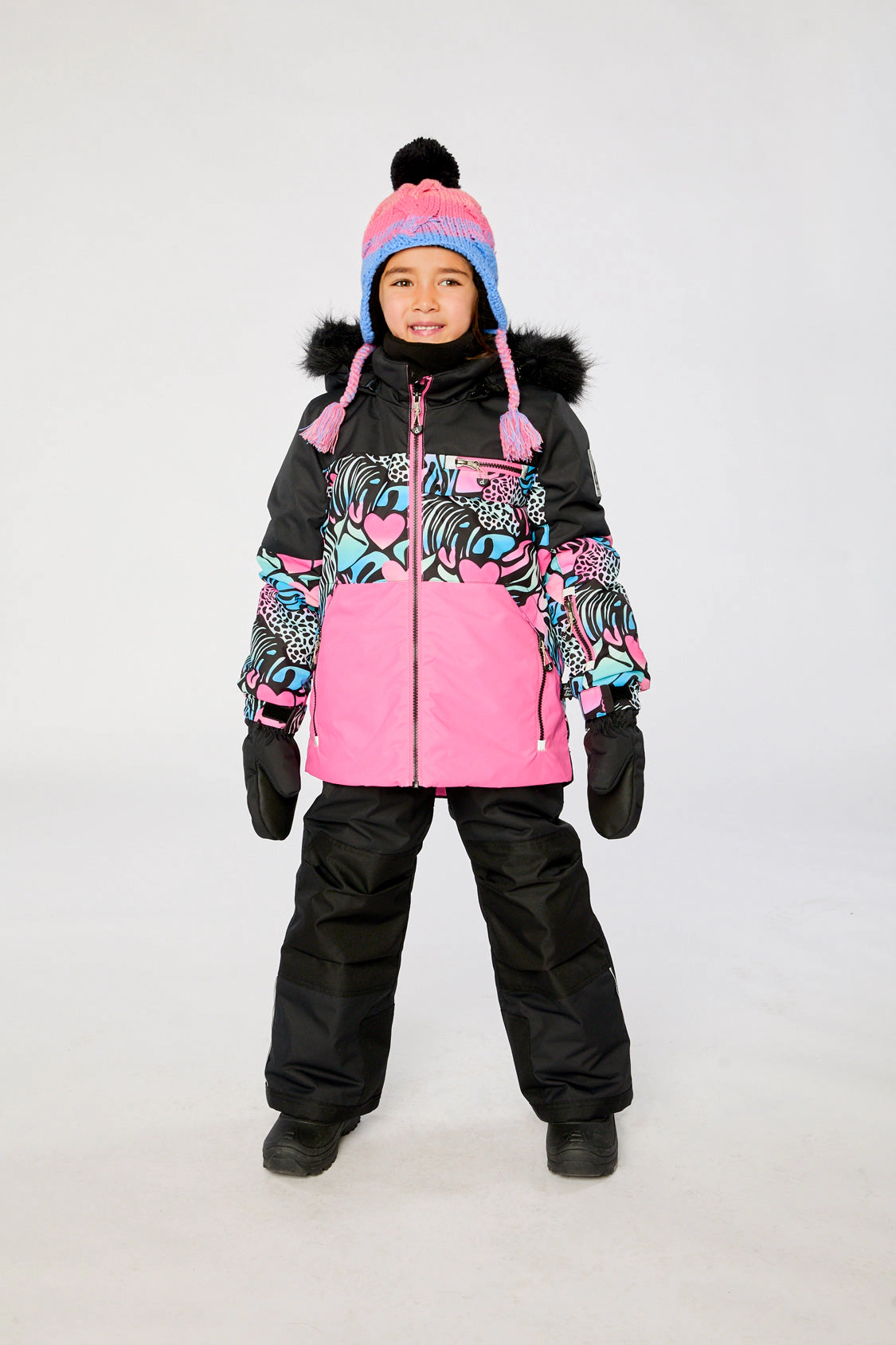 Deux par Girls Zebra Print Two Piece Play Snowsuit with Hooded Jacket and Snow Pants