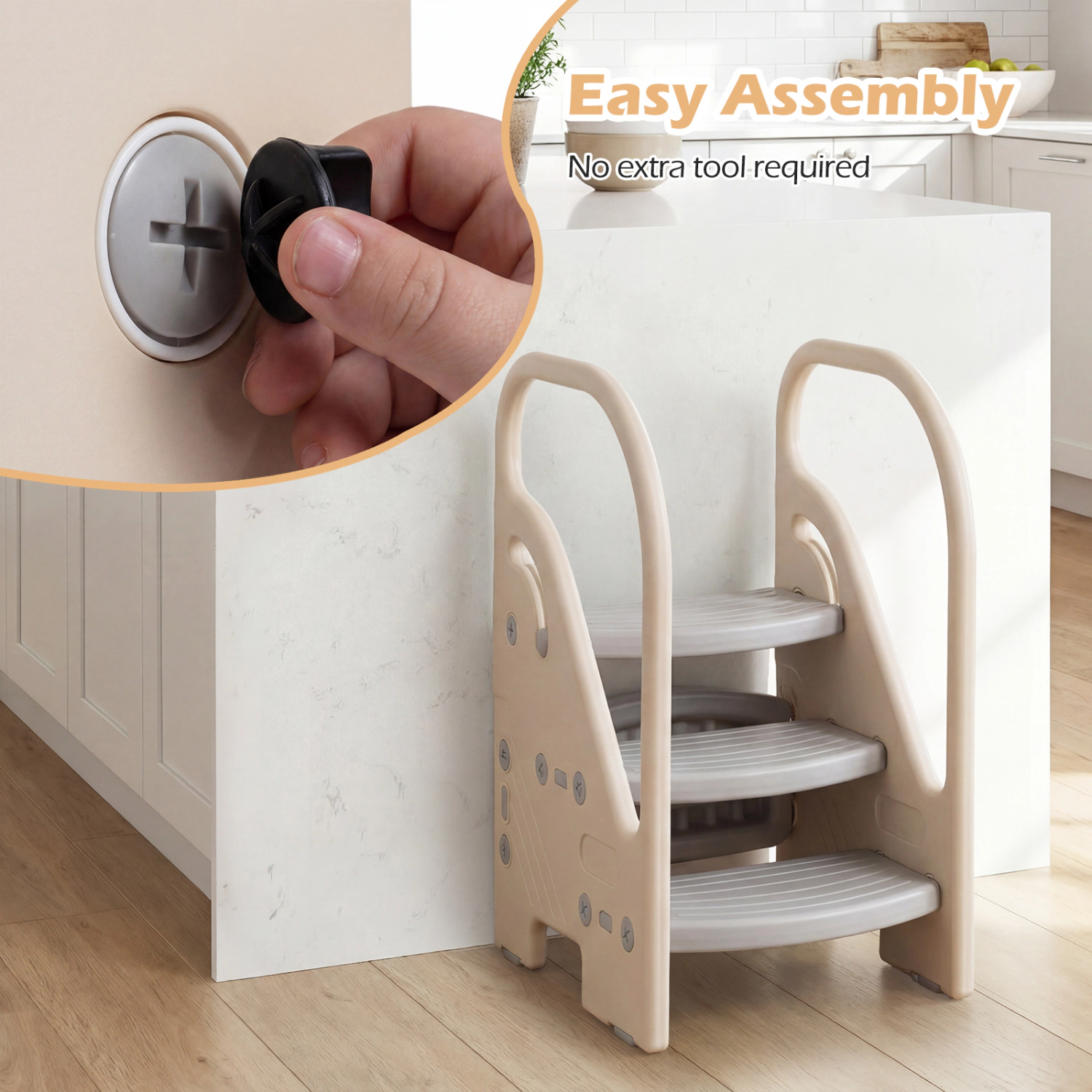 Hivvago Adjustable 3-Step Helper Stool with Safety Handles and for kids