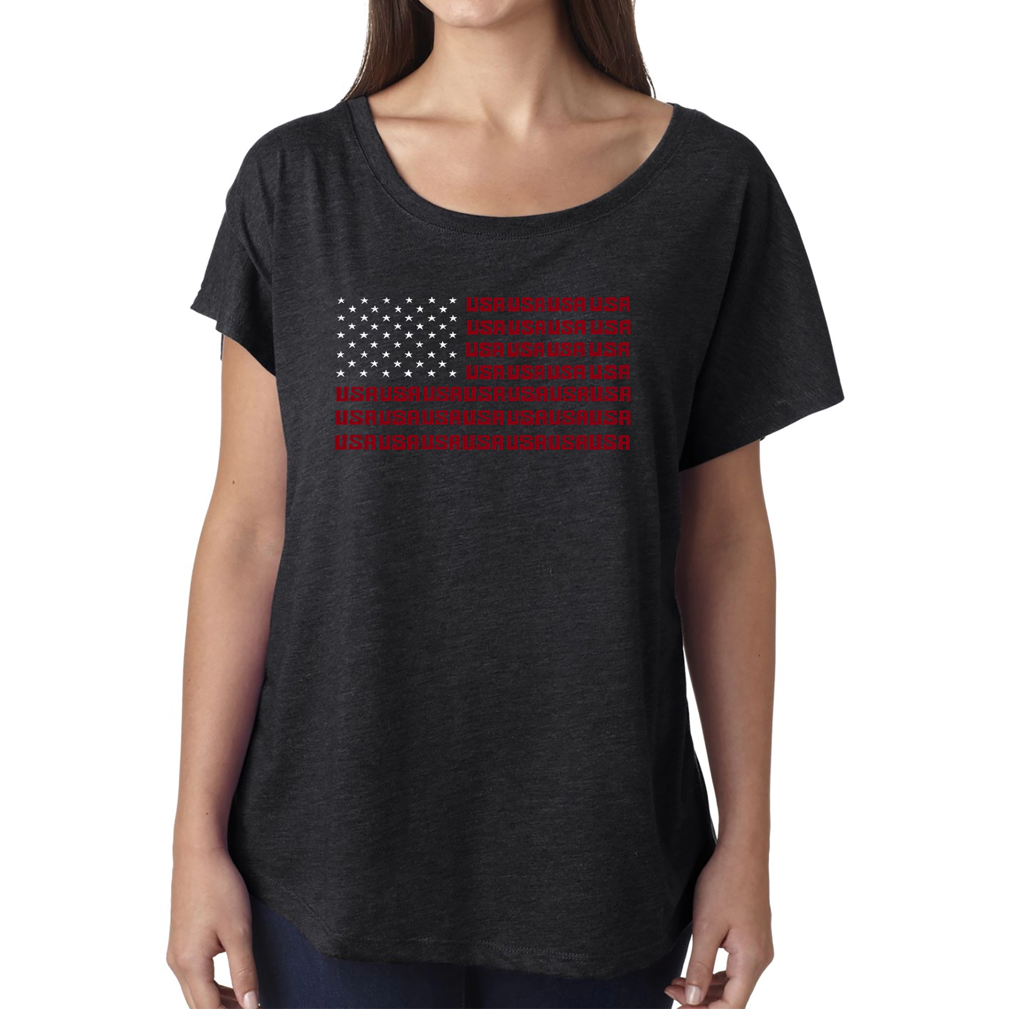 LA Pop Art Women's Dolman Word Shirt - USA Flag
