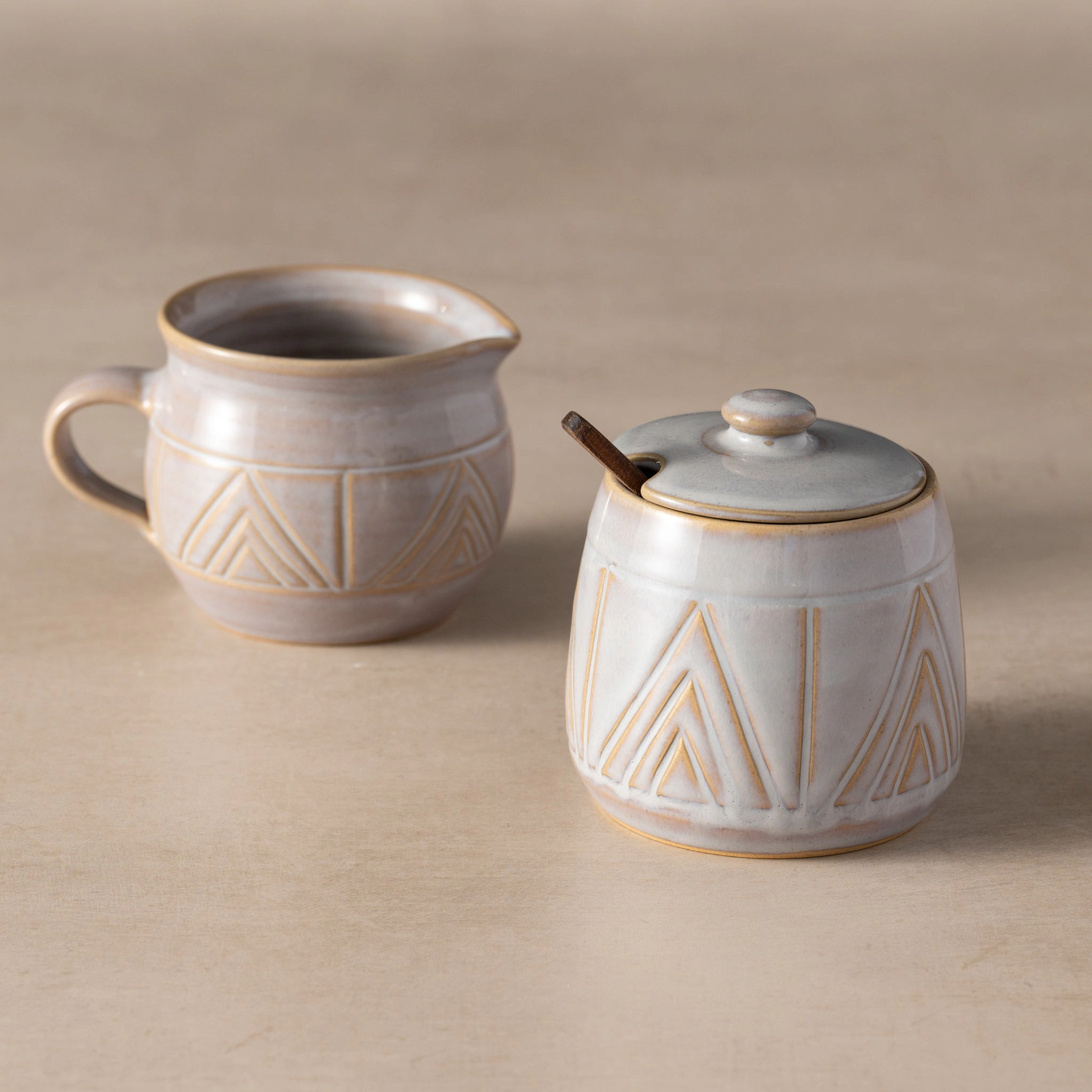 Ten Thousand Villages Mountain Peaks Ceramic Cream and Sugar Set