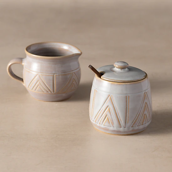 Ten Thousand Villages Mountain Peaks Ceramic Cream and Sugar Set
