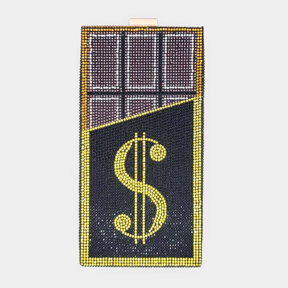 Fashnzfab Bling Dollar Sign Chocolate Vertical Clutch Bag