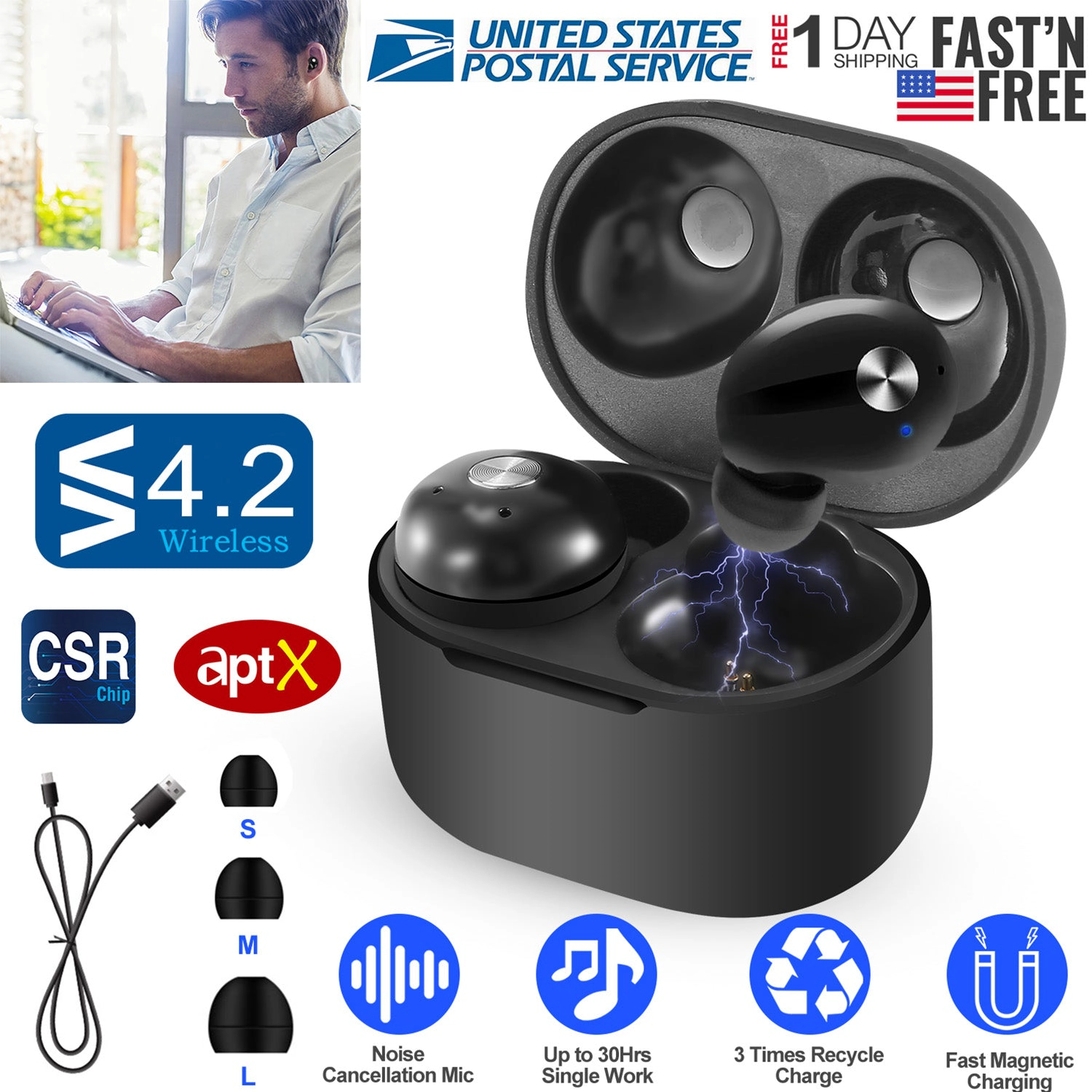 GBruno Wireless IPX4 Earbuds With Charging Case