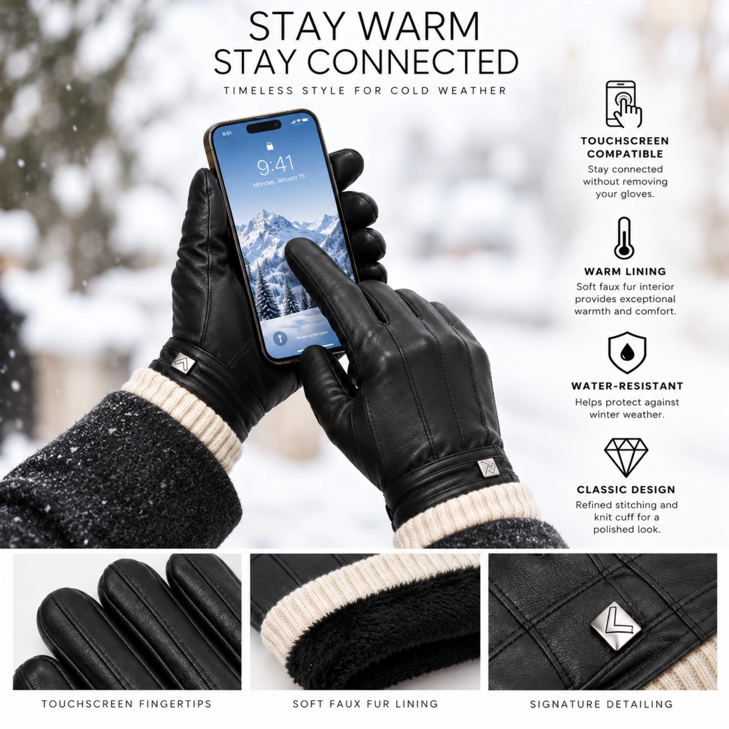 Gallery Seven Men's Touchscreen Lined Winter Gloves