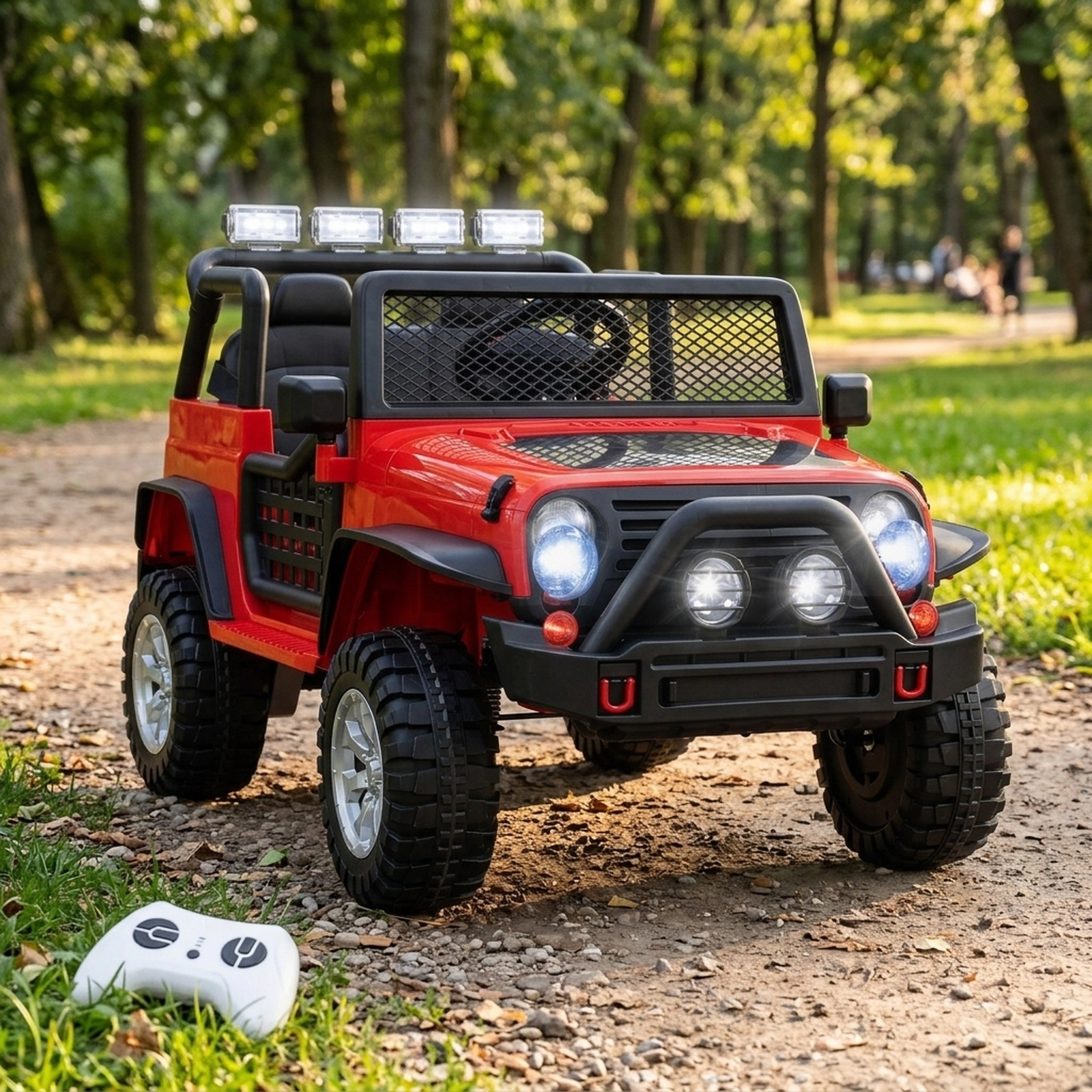 12V 2-Seater Kids Ride On Car with Parent Remote Lockable Doors 4-Wheel Spring Suspension and LED Lights Ages 3+ Red