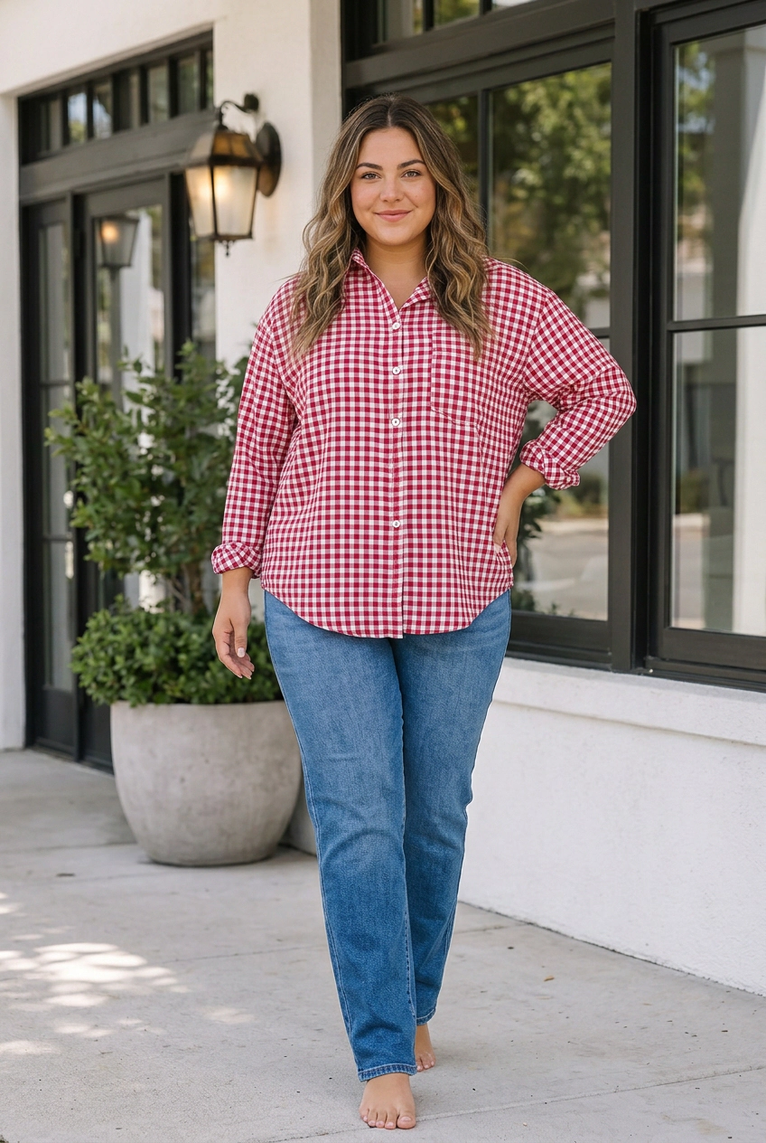 Threaded Pear Rhea Loose Fit Shirt Long Sleeve PLUS Top