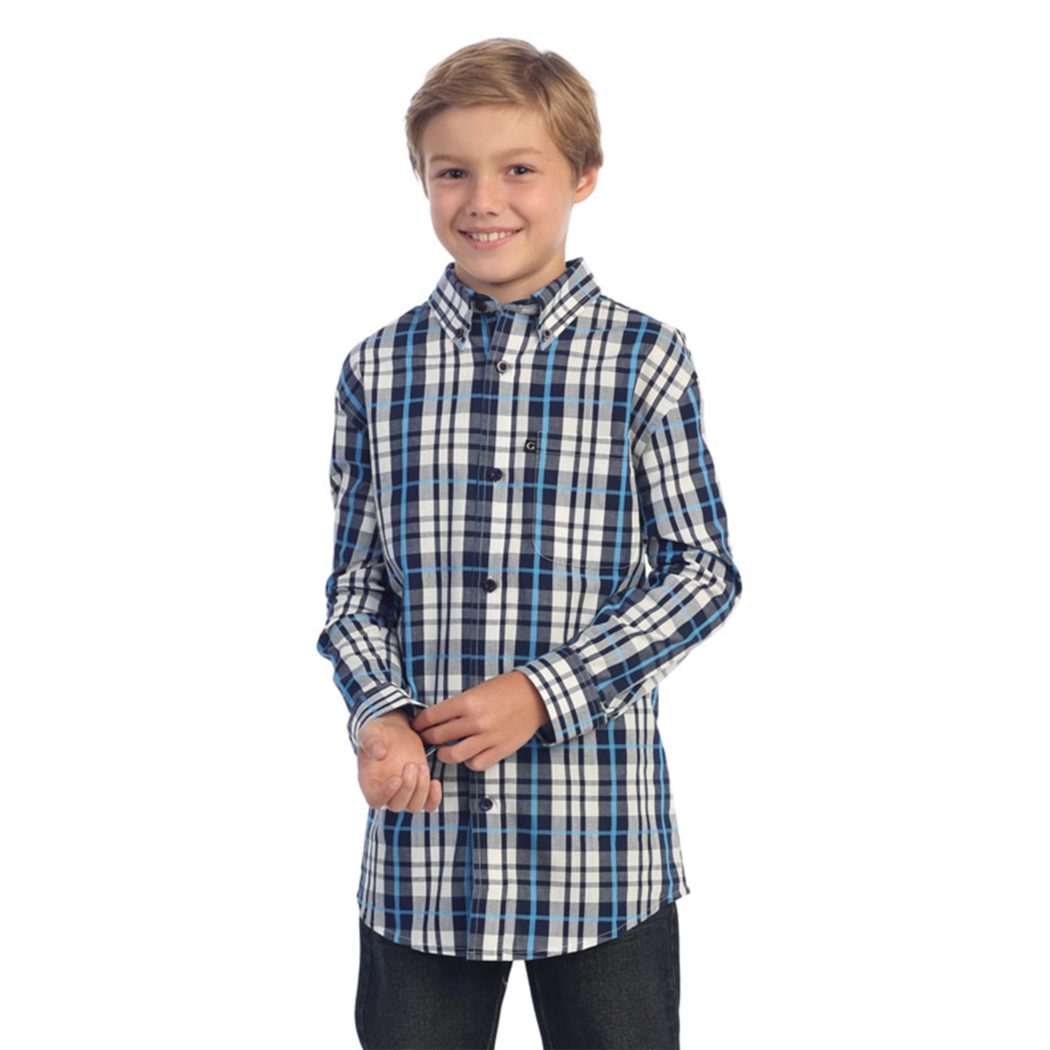 Gioberti Boy's Long Sleeve Button Down Plaid Checkered Shirt