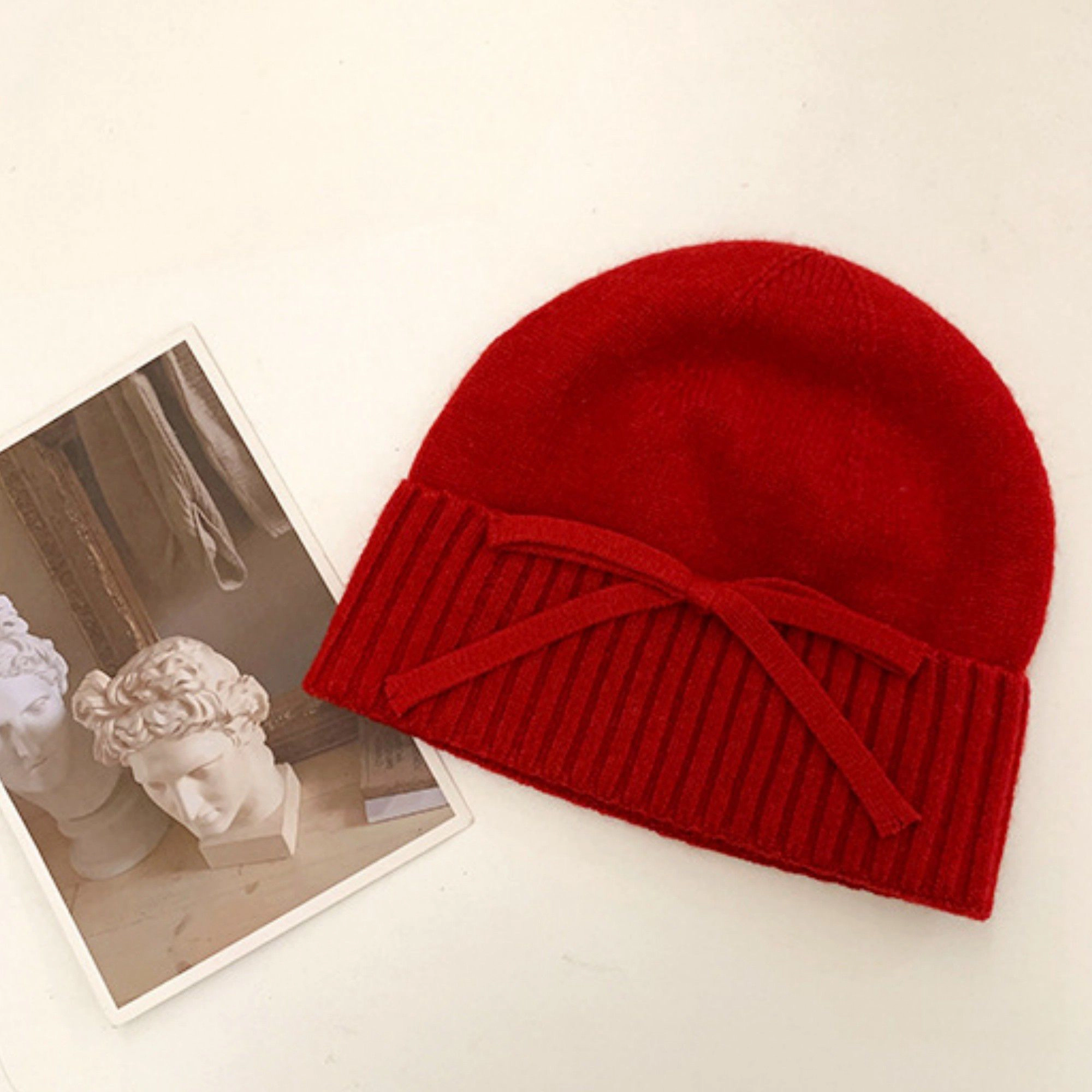 Anna-Kaci Women's Soft Knit Ribbed Cuff Bow Winter Beanie Hat