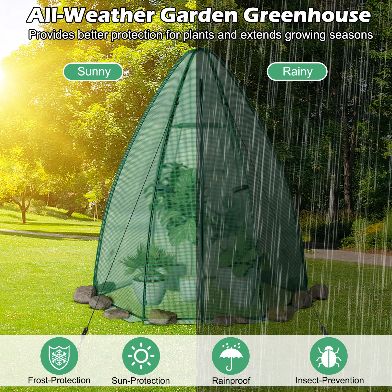 SUGIFT Portable Mini Greenhouse 63 x 72 with All-Weather PE Cover and 9 Stakes