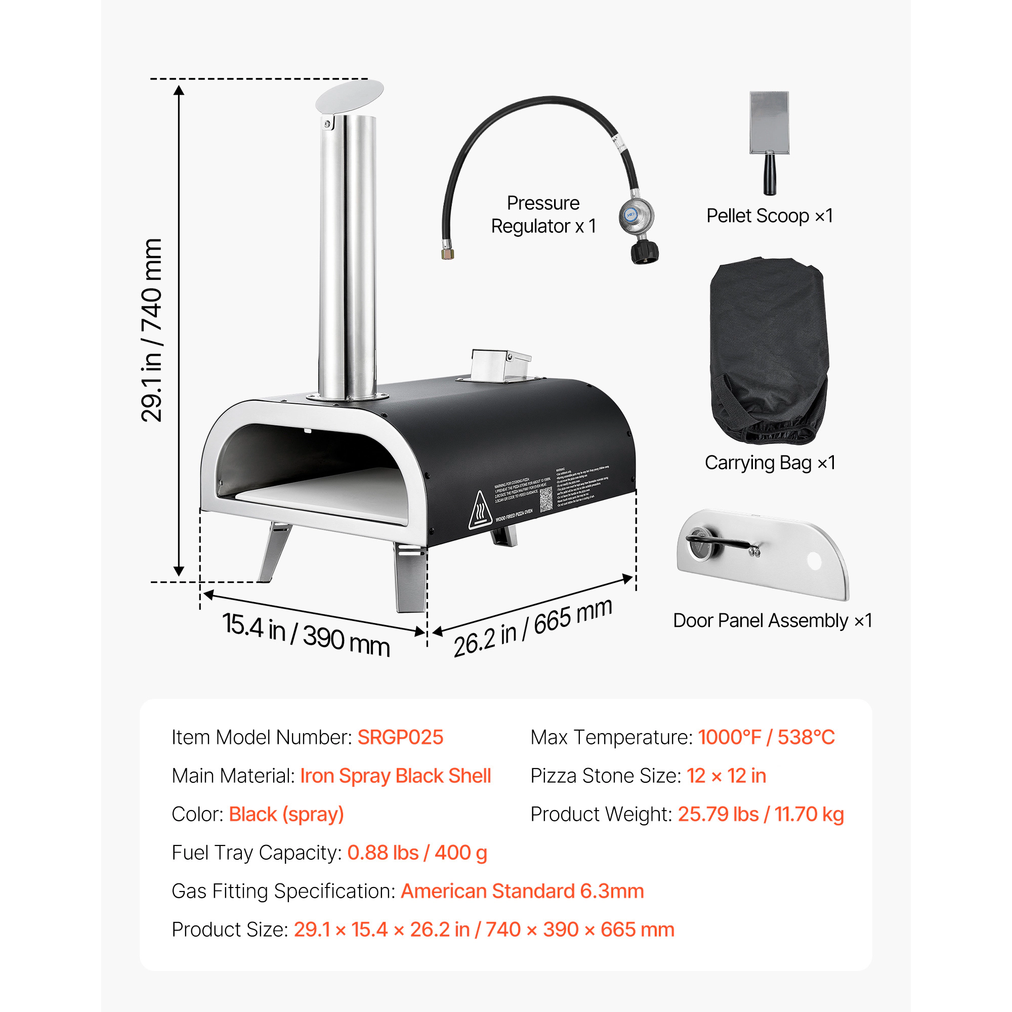 HONGGE Dual Fuel Pizza Oven Outdoor Wood Fire & Propane Gas Pizza Oven Portable Pellet & Propane Pizza-Maker with