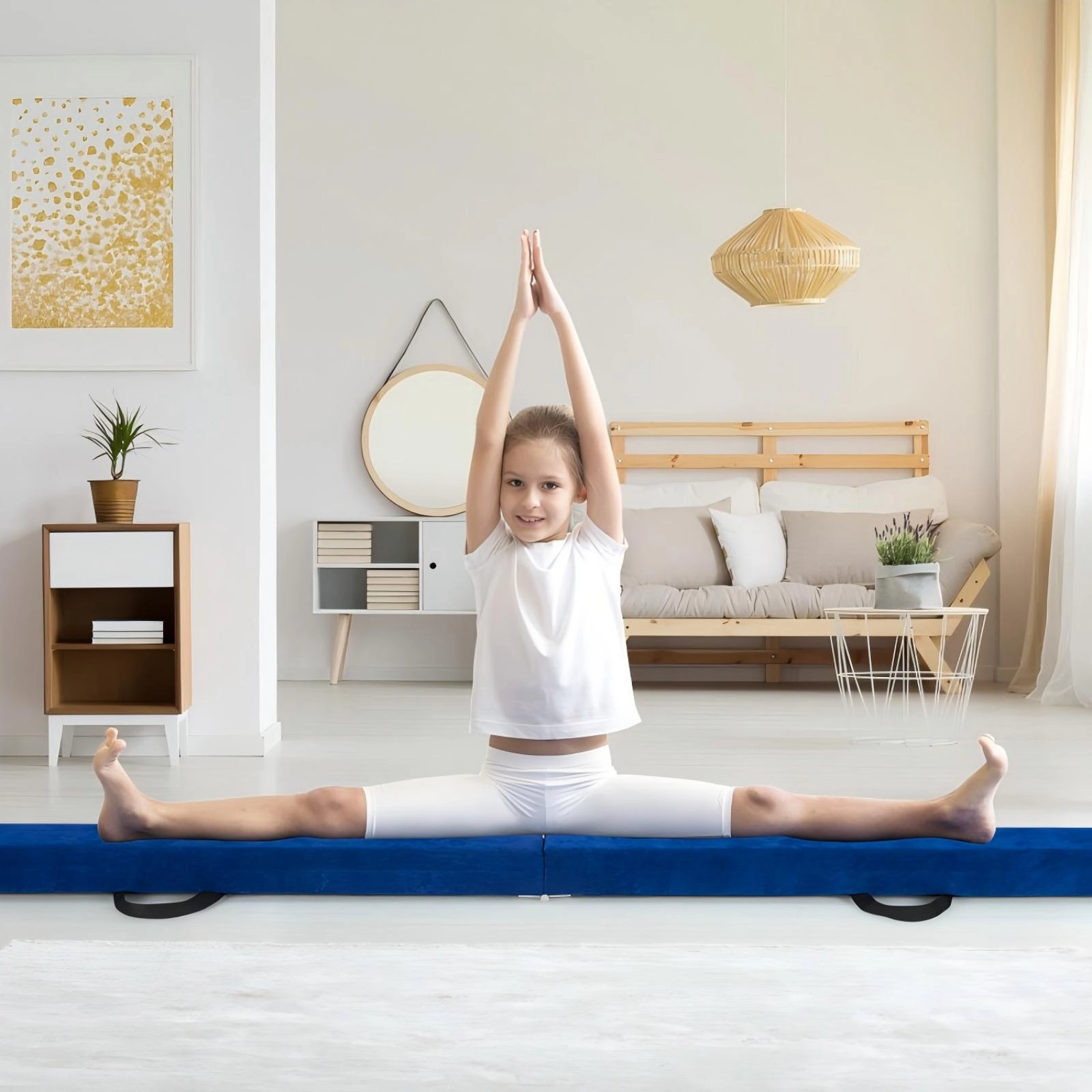 SUGIFT Blue 9-ft 160-lb Capacity Folding Gymnastics Balance Beam with Pine Wood Core and Anti-Slip Base