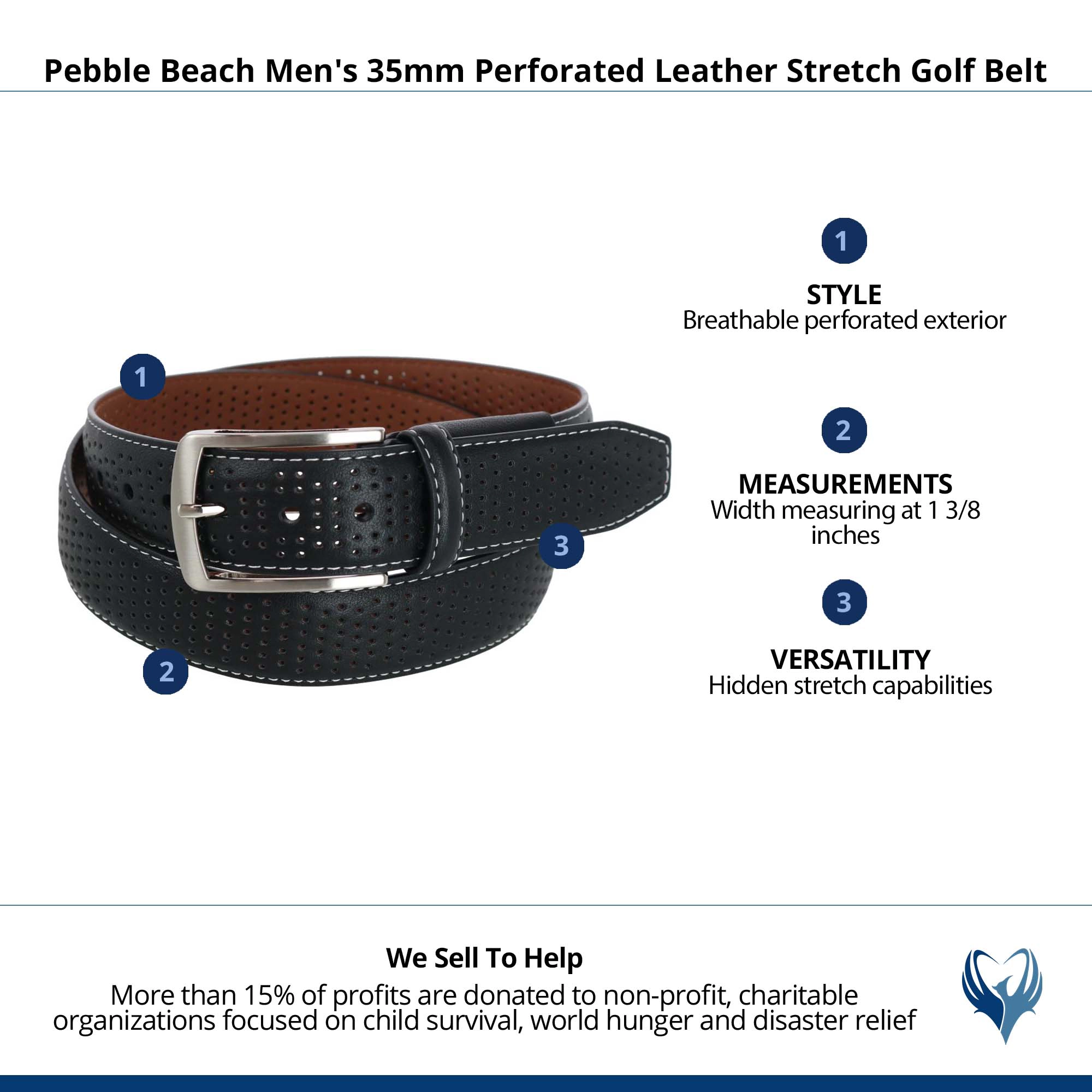 Pebble Beach Men's 35mm Perforated Leather Stretch Golf Belt
