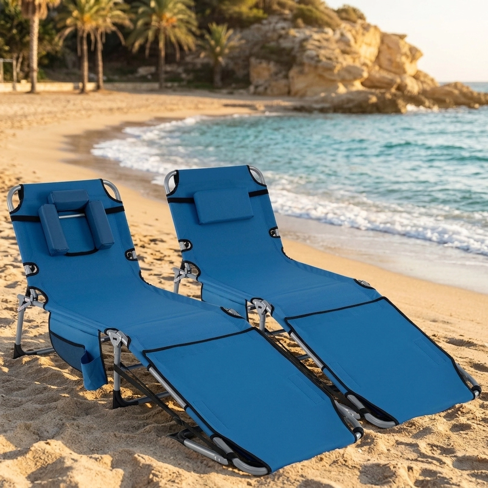 SUGIFT Set of 2 Blue Tanning Chairs with Face Hole, Arm Openings and Adjustable Backrest
