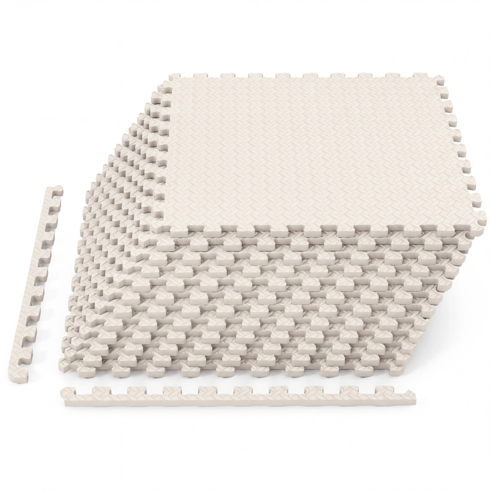 SUGIFT Beige 12-Piece 25-in x 25-in 0.5-in Thick Interlocking EVA Foam Puzzle Exercise Floor Mats with Borders