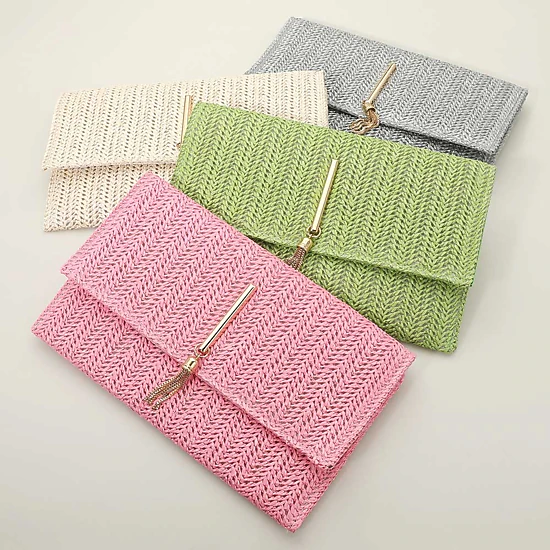 Fashnzfab Raffia Woven Envelope Flat Clutch Crossbody Bag