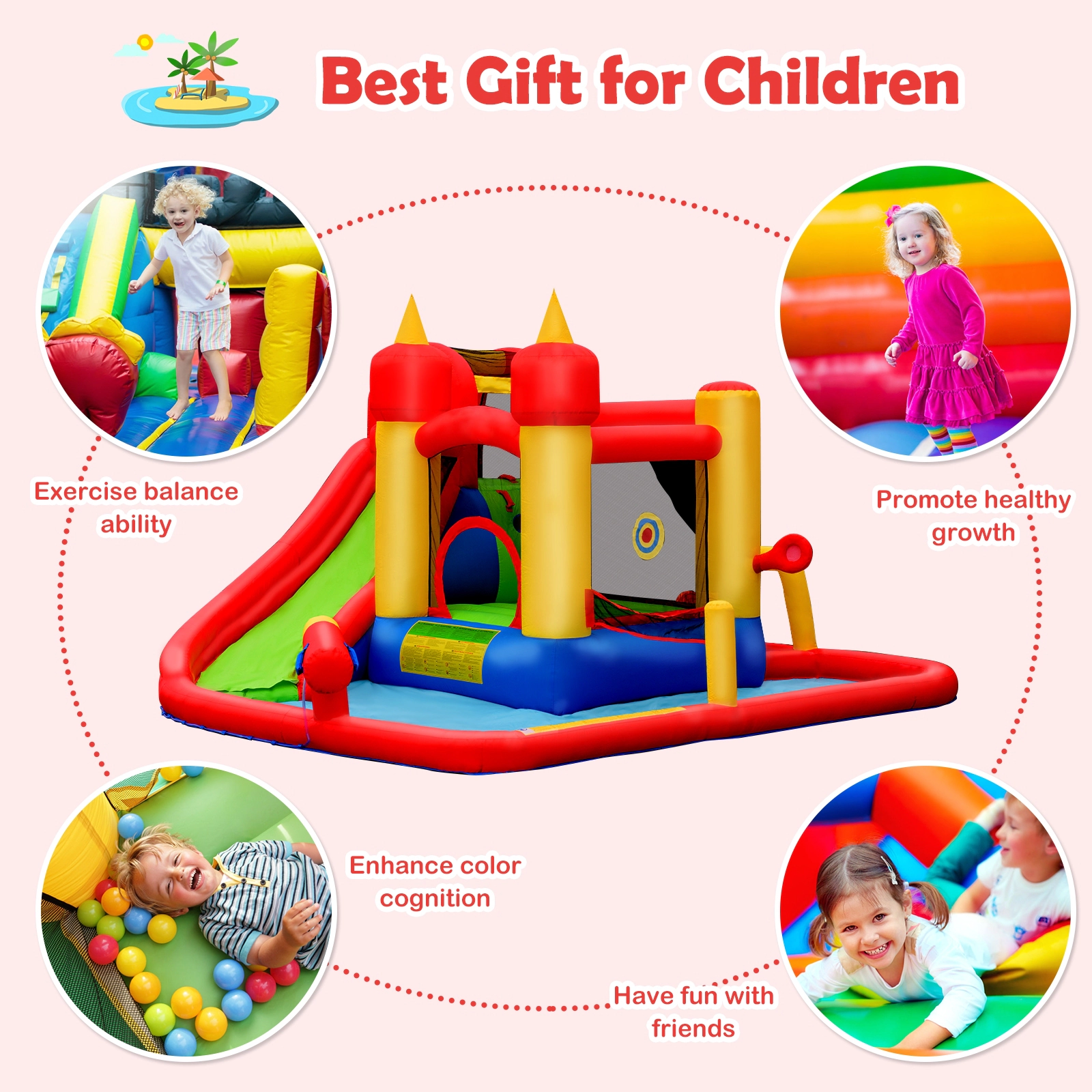 SUGIFT 300-lb Capacity Inflatable Water Slide Bounce House with Climbing Wall Splash Pool and 740W Blower