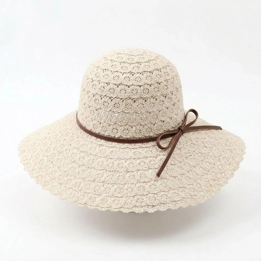 Anna-Kaci Women's Women Wide Brim Crochet Sun Hat Lightweight Breathable Straw with Chin Strap
