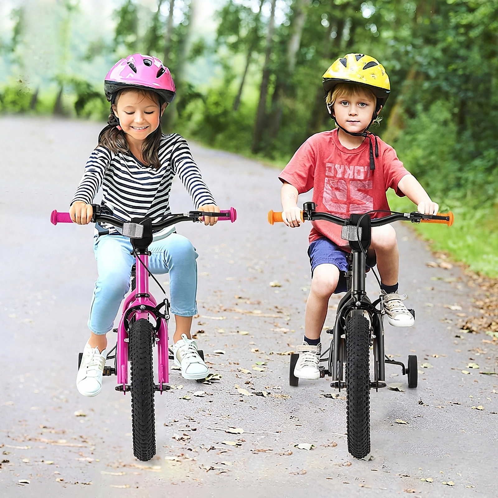 SUGIFT Adjustable 14-In Kids Bike with Dual Brakes and Removable Training Wheels 145-lb Seat Capacity Ages 3-5 Pink