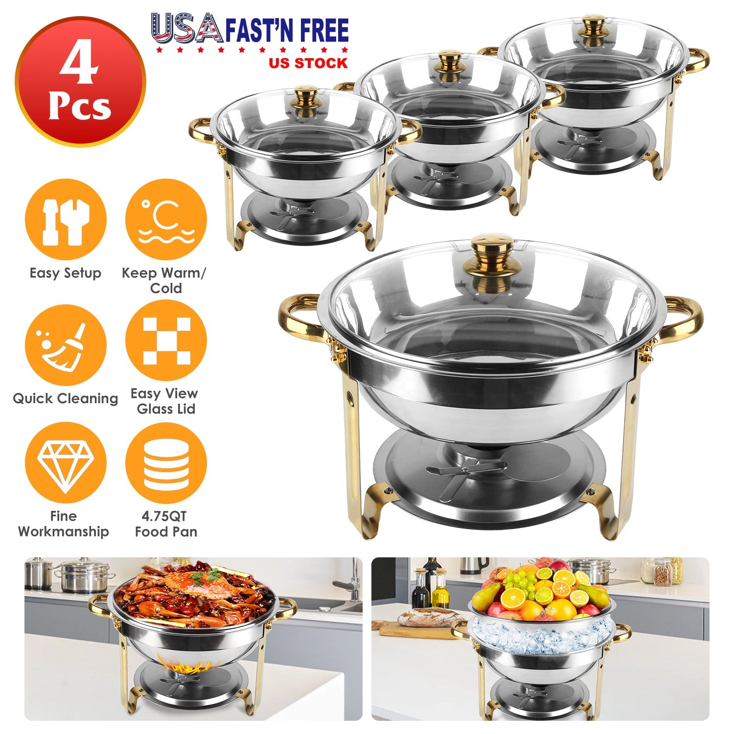 GBruno 4-Piece Round Chafing Dish Buffet Set
