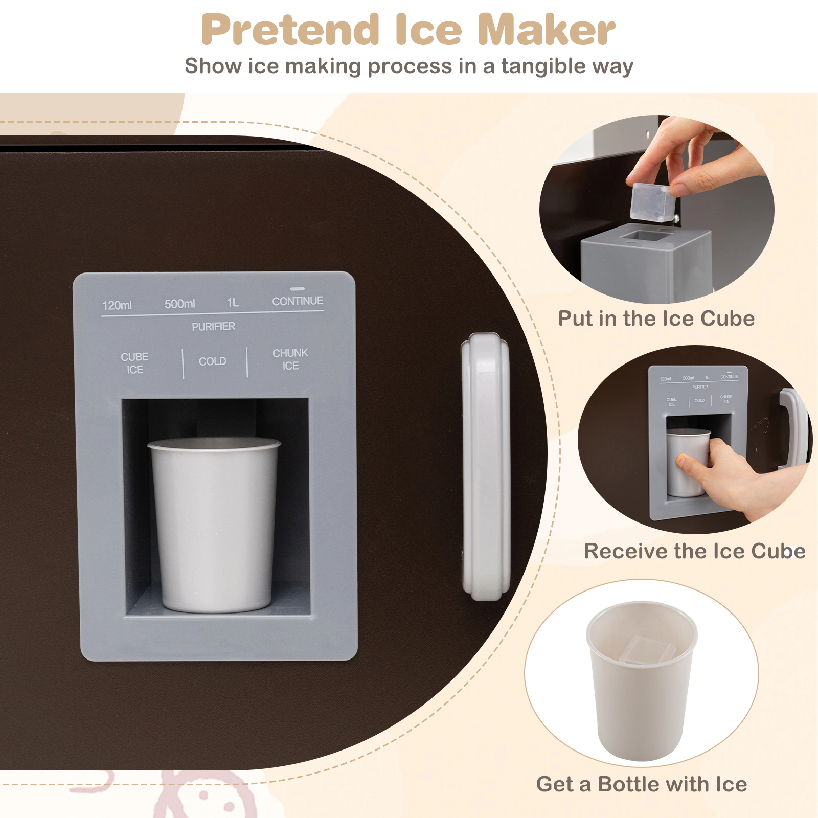 Corner Wooden Play Kitchen Lights and Sounds Ice Maker Chalkboard 52-in Kids Kitchen Playset Ages 3+ Espresso