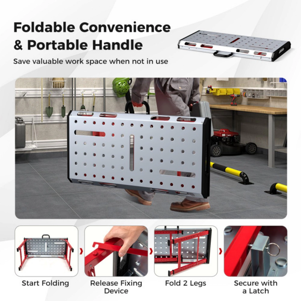 SUGIFT 7-Level Adjustable Galvanized Top 2 Bar Clamps Folding Welding Table 42-in x 21-in 1000-lb Capacity Silver