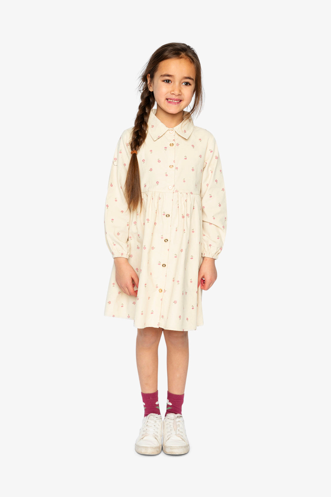 Deux par Girls Floral Print Corduroy Shirt Dress