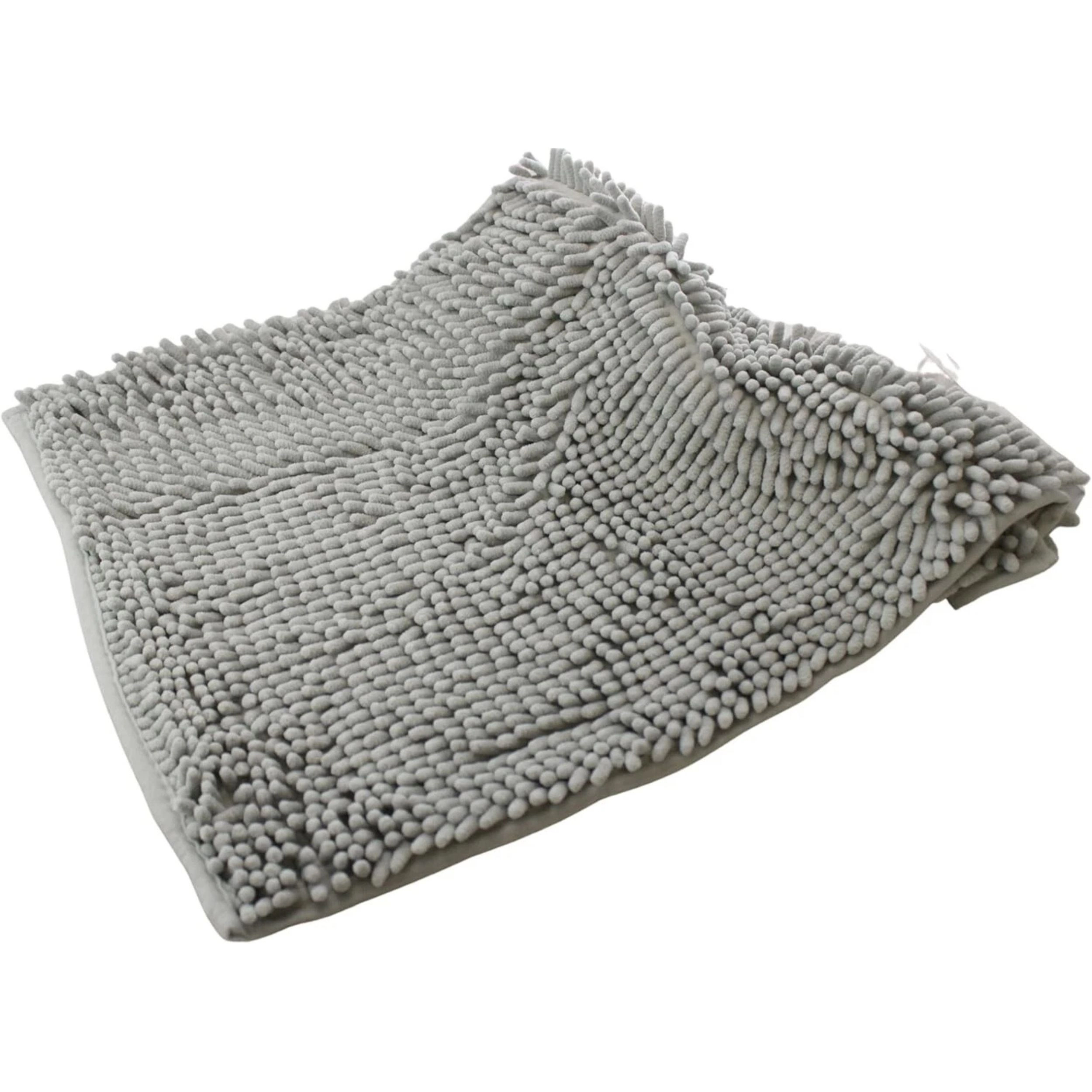 Home Collection Silver Chenille Bath Mat 17" x 24" Non-Slip Rug