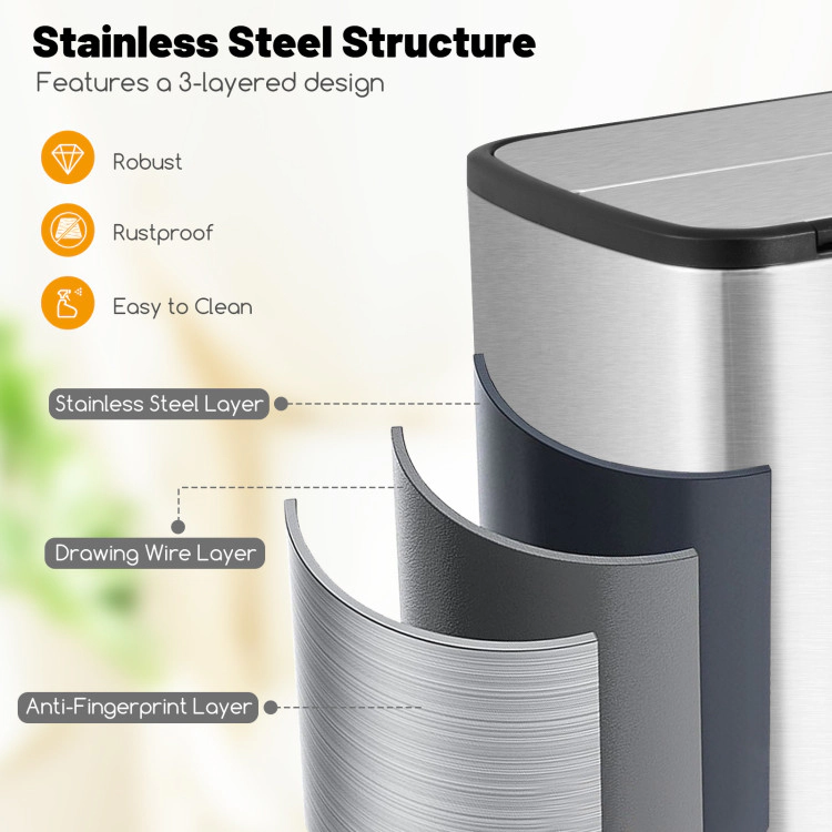Hivvago 12 Gal Stainless Steel Trash Can with Soft-Closing Wing Lids