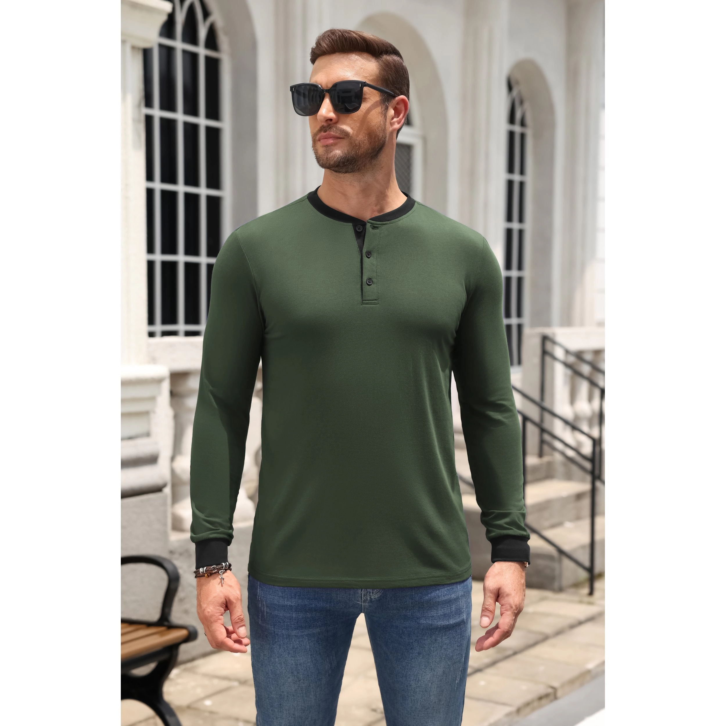 COOFANDY Men's Long Sleeve Henley Button Down Cotton T-Shirt