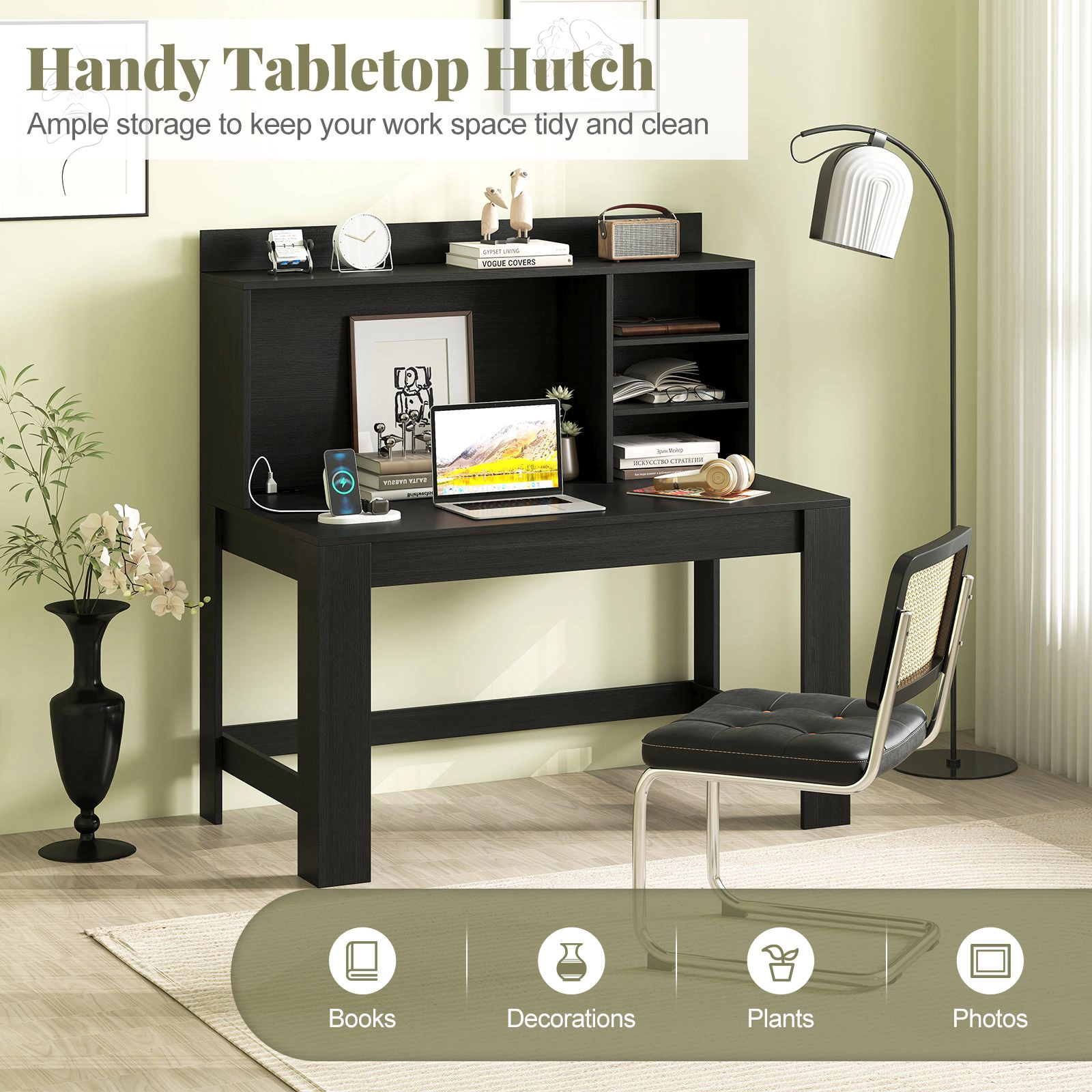 SlickBlue Computer Desk with Hutch, Shelves and Charging Station