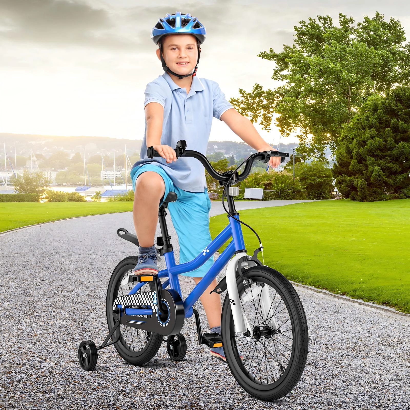 SUGIFT 18-in Kids Bicycle with Hand and Coaster Brakes 99-lb Seat Capacity Ages 4-8 Adjustable Handlebar and Saddle Navy