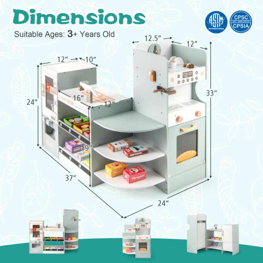 Hivvago Wooden Kids Grocery Store Playset Pretend Play Supermarket-Green