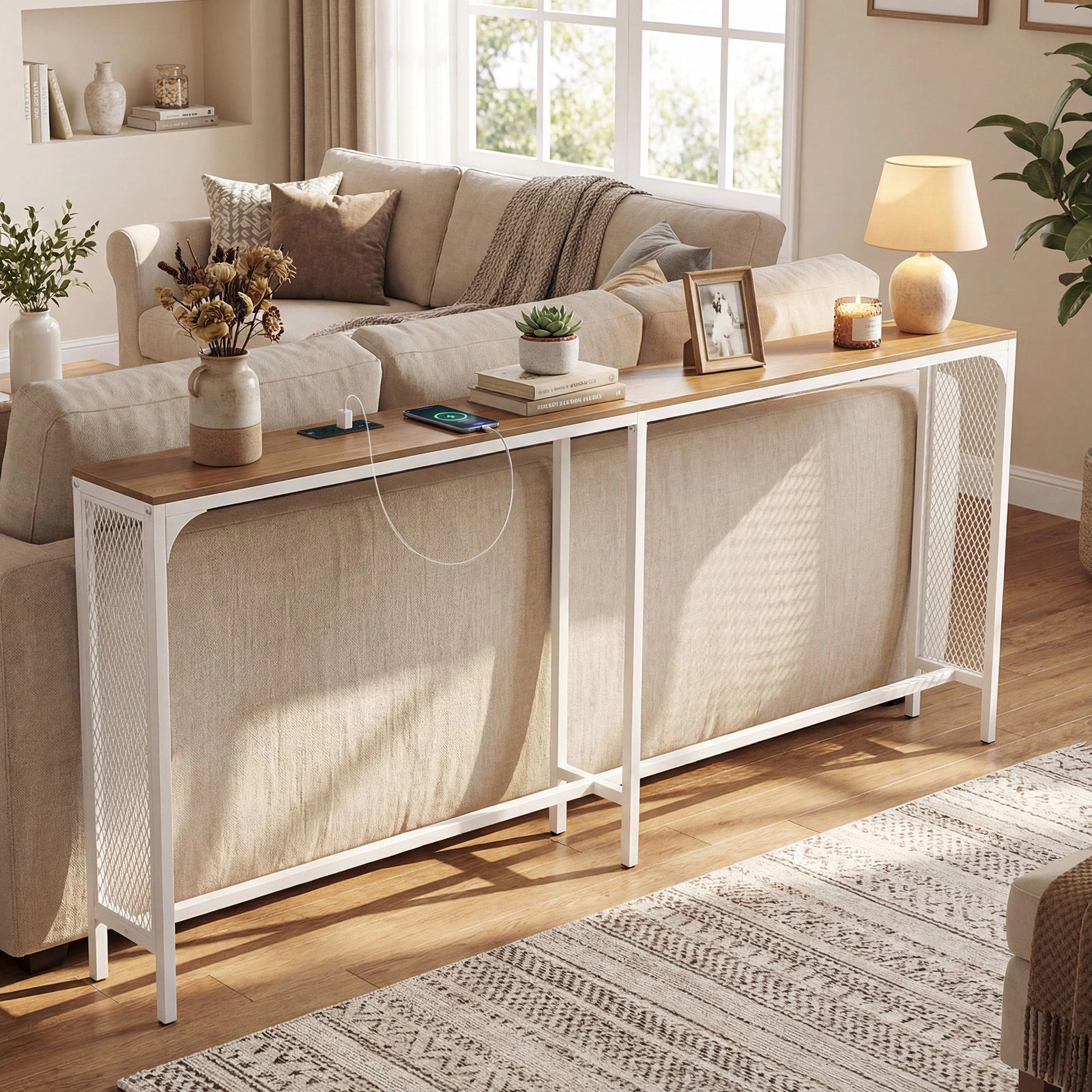 SlickBlue Long Narrow Console Table with Charging Station