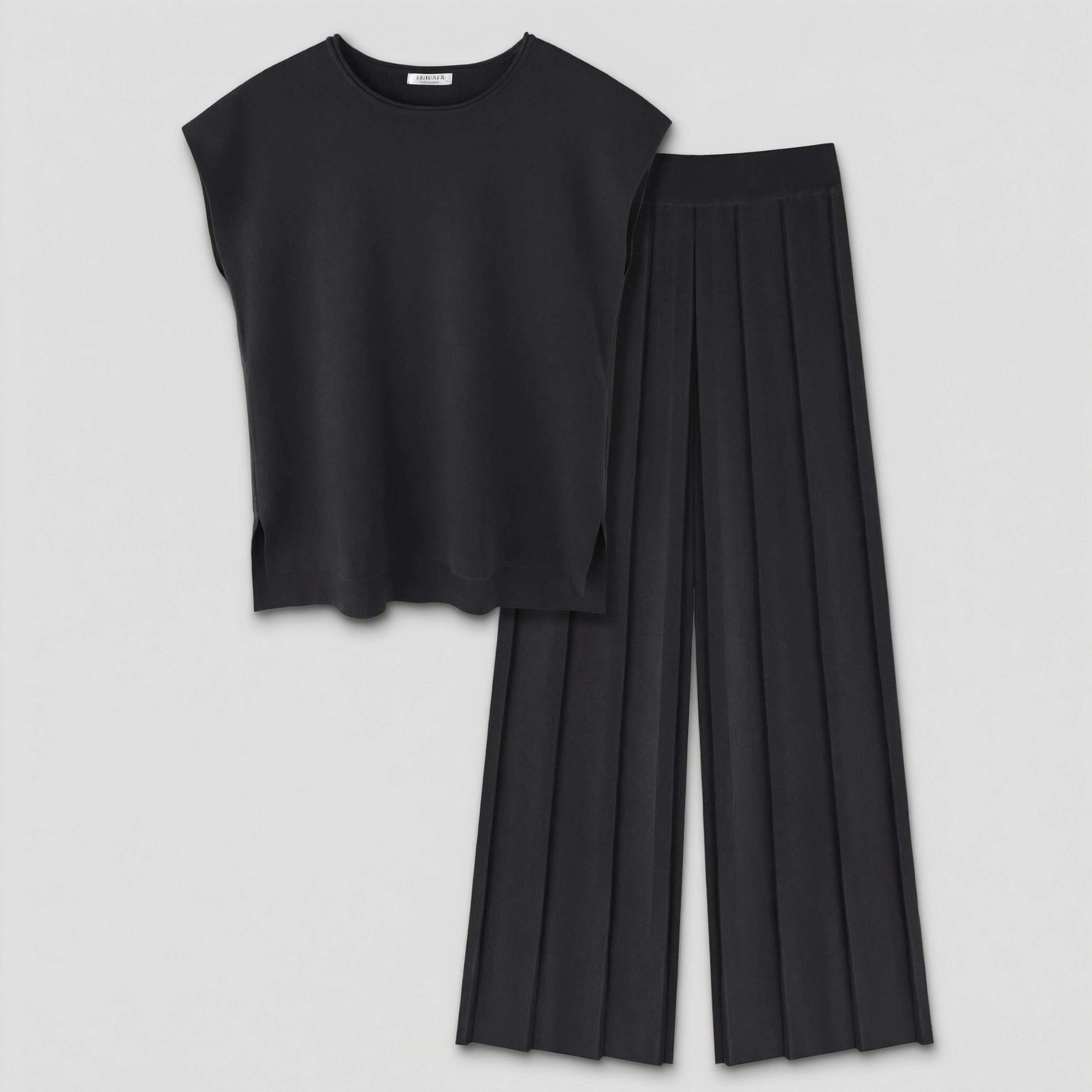 Ekouaer Lounge Sets for Women 2 Pc Outfits Knit Cap Sleeve Tops Wide Leg Pleated Pants Casual