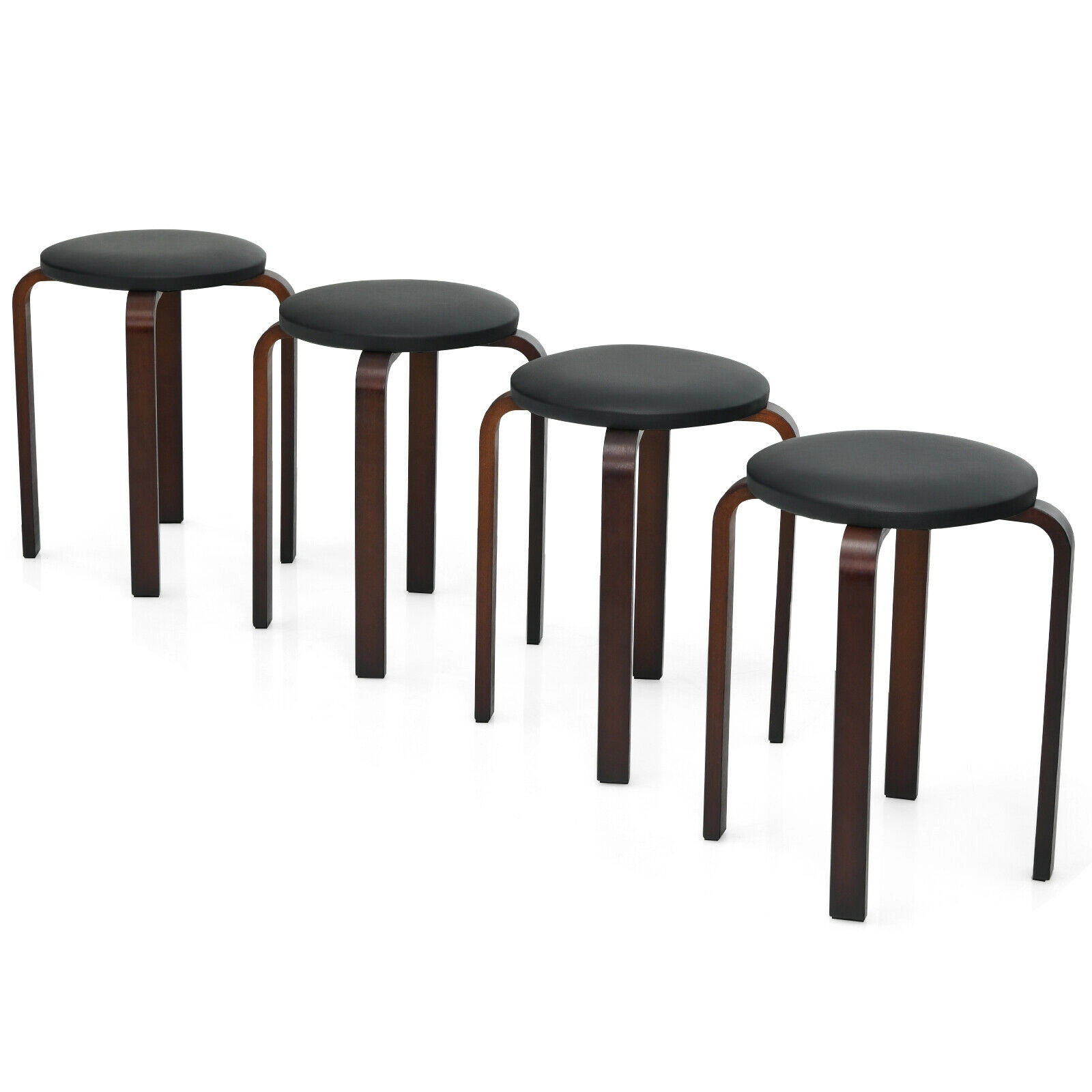SUGIFT Stackable Bentwood Round Stool Dining Chairs 330-Lb Capacity with 12.5-in Padded Seat Black Beige