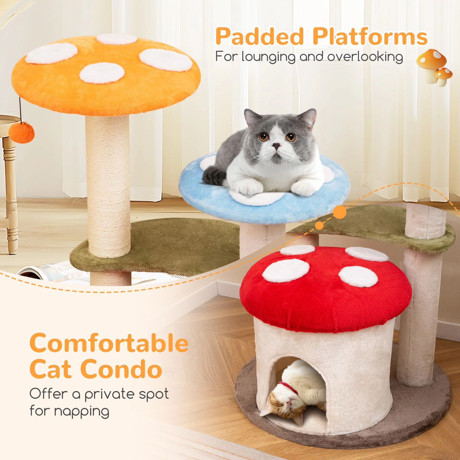 SlickBlue 6-Level Cat Tree with Plush Condo, Padded Perches & Bell Toys