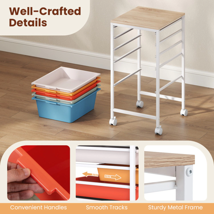 Hivvago 5-Drawer Rolling Storage Cart Mobile Utility Organizer with Wooden Tabletop and Lockable Wheels
