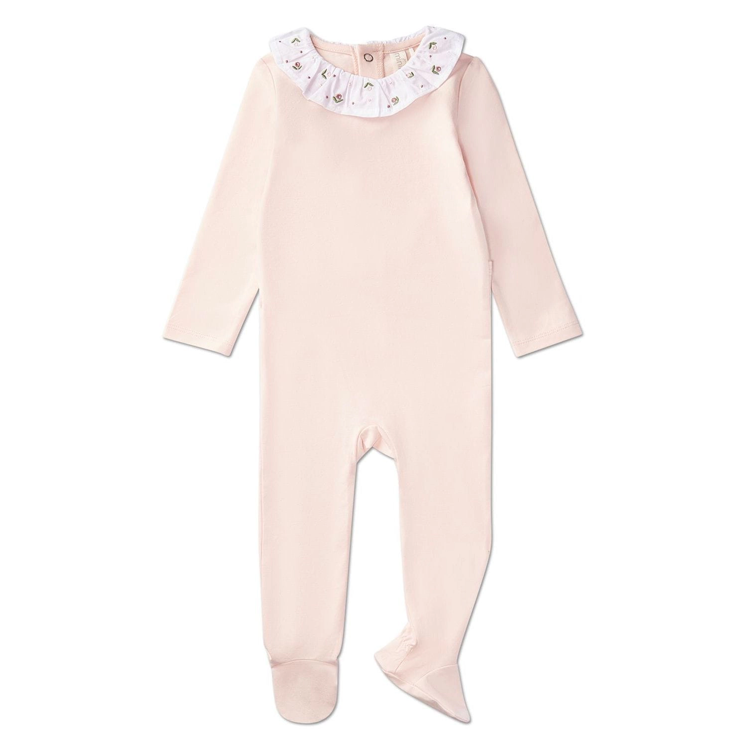 MeMoi Baby and Toddler Girls Embroidered Flower Ruffle-Collar Cotton Rich Footie