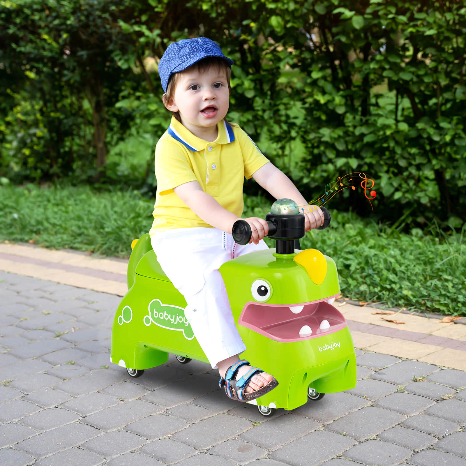Costway Ride on Toy Baby Dinosaur Sliding Car with 4 Universal Casters Under-Seat Storage Yellow