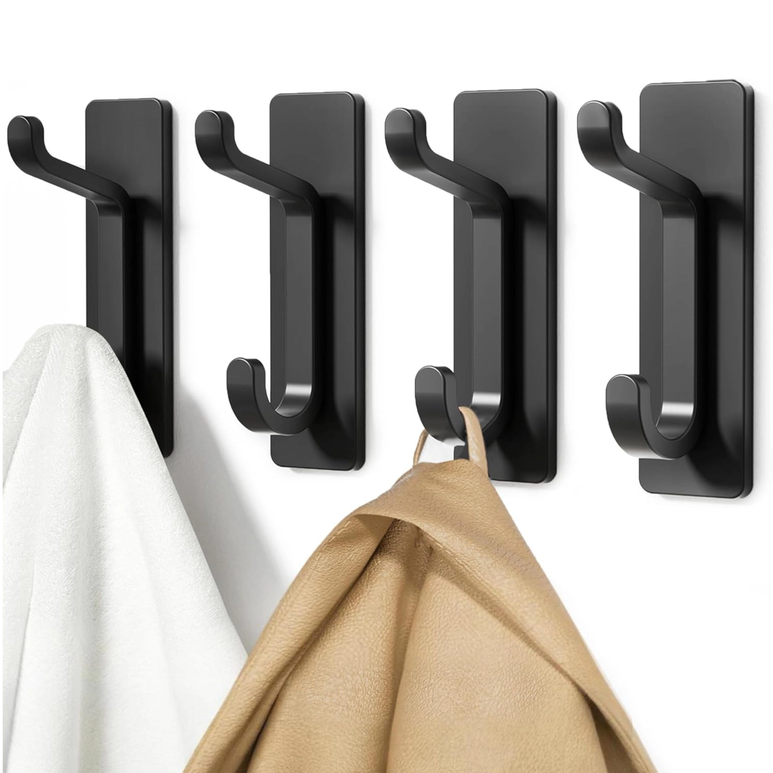 Stock Preferred Pack of 4 Heavy Duty Adhesive Wall Hooks for Coats Towels and Bags