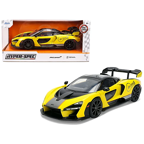 Jada McLaren Senna "8-PAS Racing" Yellow Metallic with Black Top "Hyper-Spec" Series 1/24 Diecast Model Car by Jada