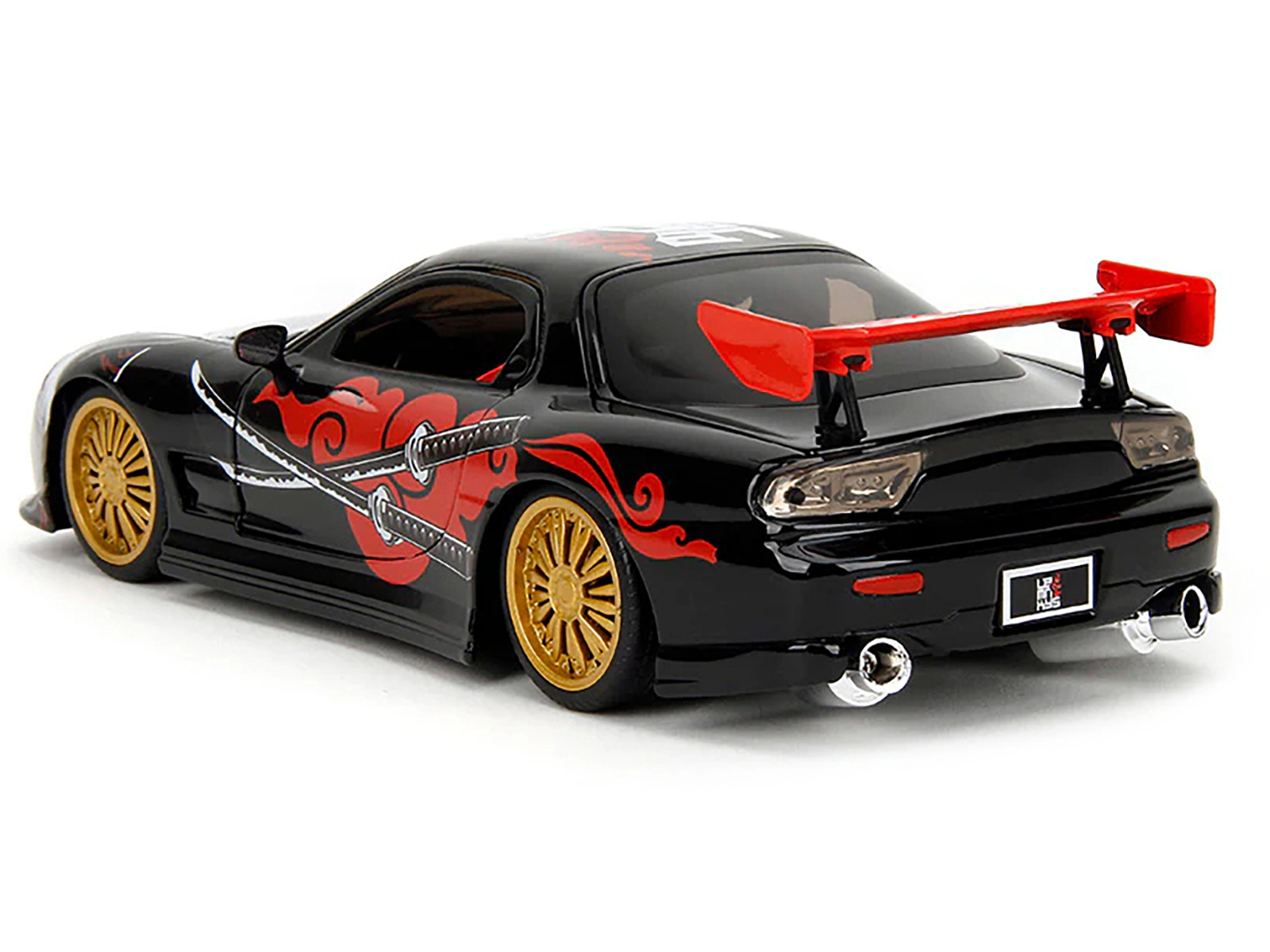 Jada 1993 Mazda RX-7 Black with Graphics "Lab Monkeys" with Saru Diecast Figure "Hollywood Rides" Series 1/24