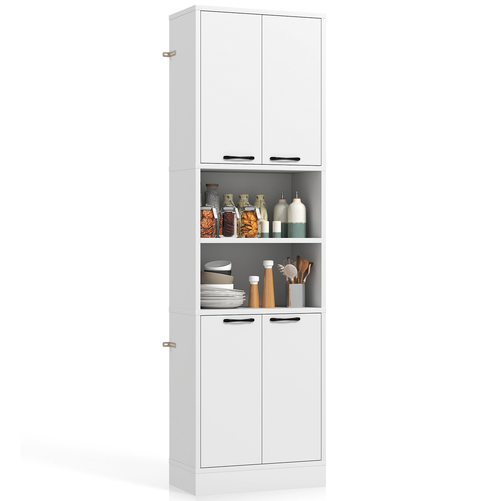 SUGIFT 75-in Tall 2 Double-Door Cabinets 2 Open Shelves Kitchen Pantry Cabinet 22-in x 12-in 300-lb Capacity White