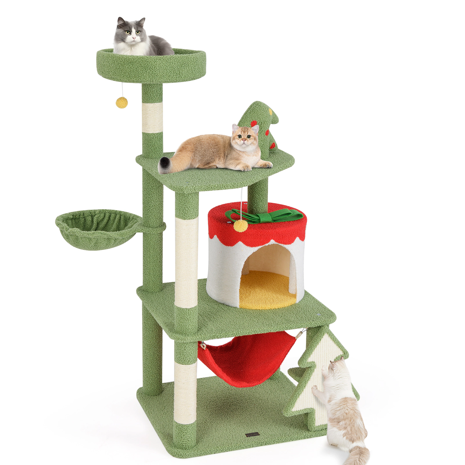 LJG Cute Christmas Cat Tree with Sisal Scratching Posts and Gift Box Shaped Condo