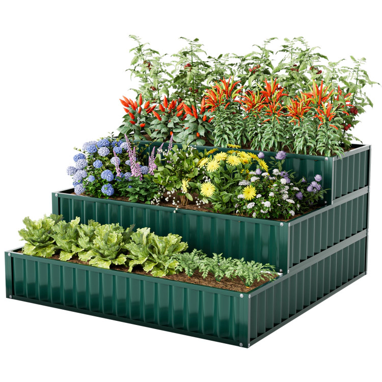 Hivvago Heavy-Duty Metal Outdoor 3-Tier Raised Garden Bed Planter Box