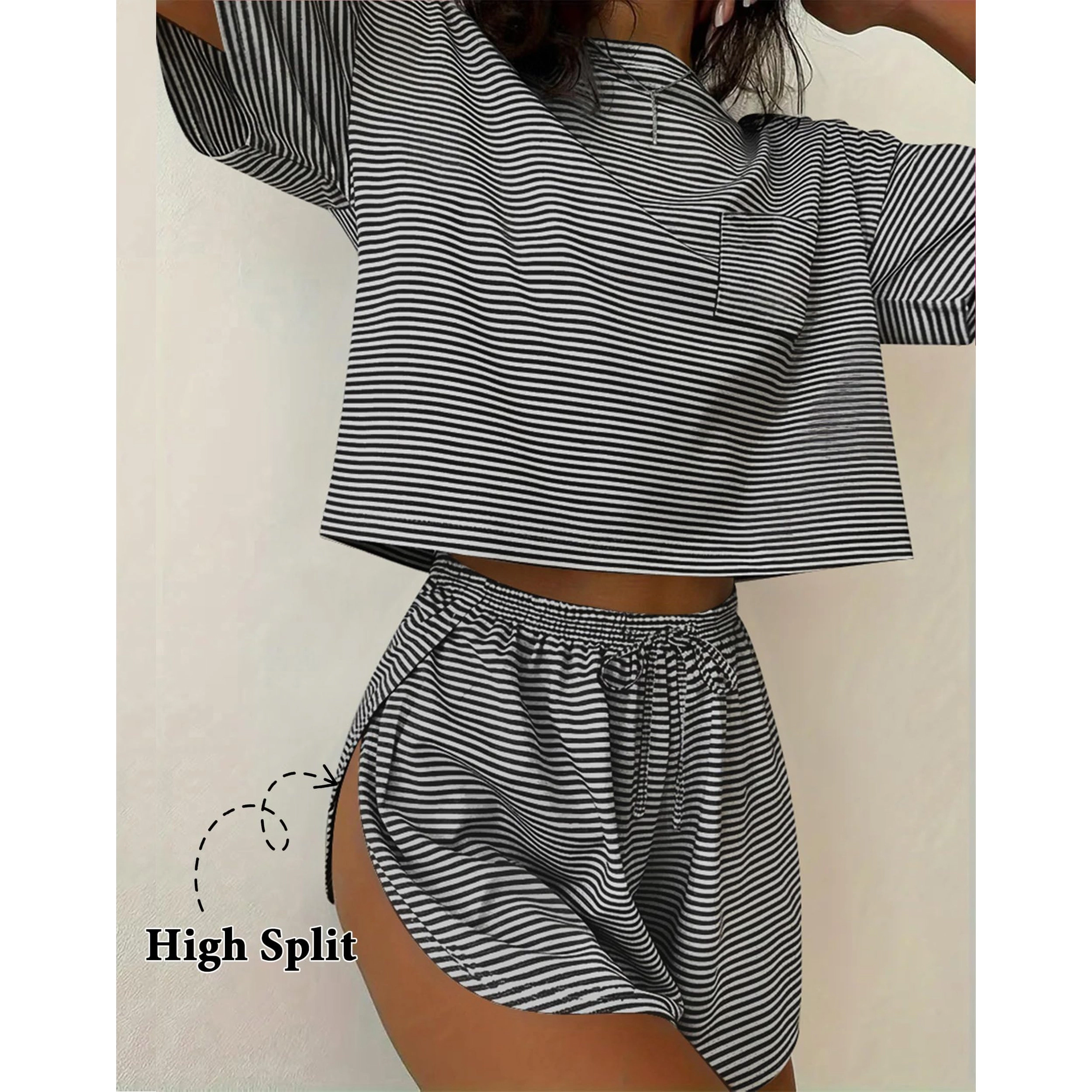 Ekouaer Womens 2 Piece Pajama Sets Lounge Side Split Short Pj Cute Pjs