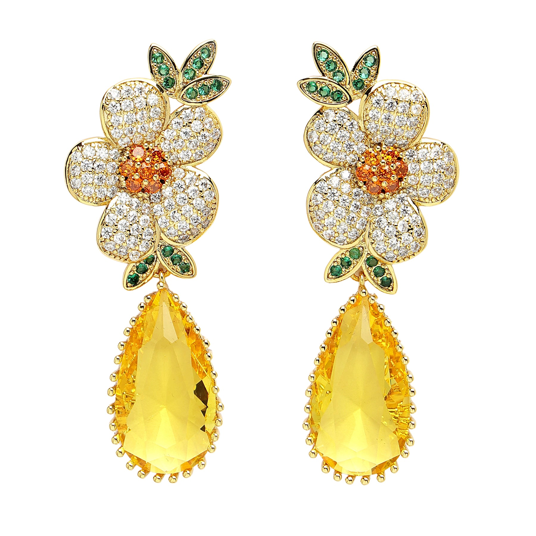AGP PARIS Womens Diva Collection Beautiful Floral Zirconia Drop Earrings