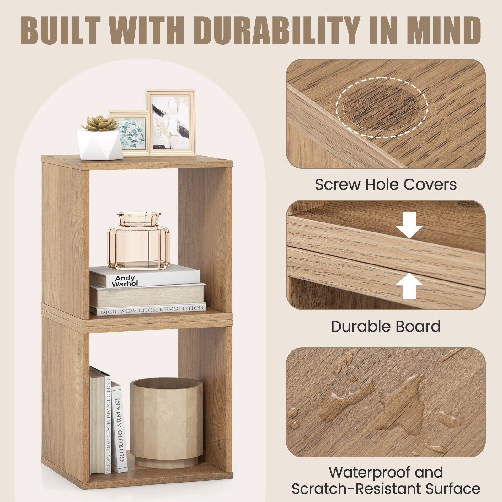 SUGIFT 2-Cube 66-lb Capacity 15-in Stackable Vinyl Record Storage Bookshelf with Wooden Dowels