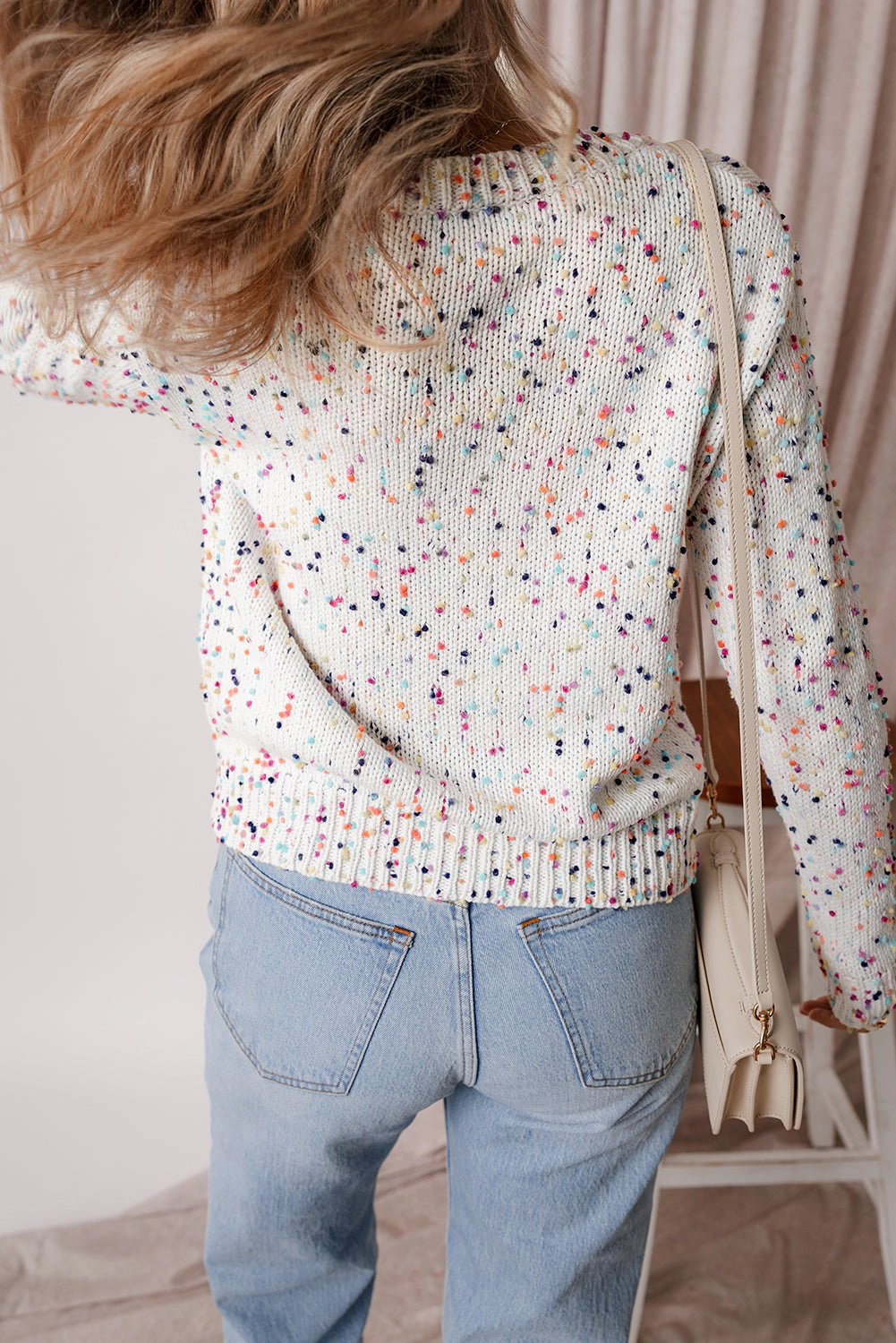 Threaded Pear Women's Vienna Rhinestone Decor Confetti Sweater