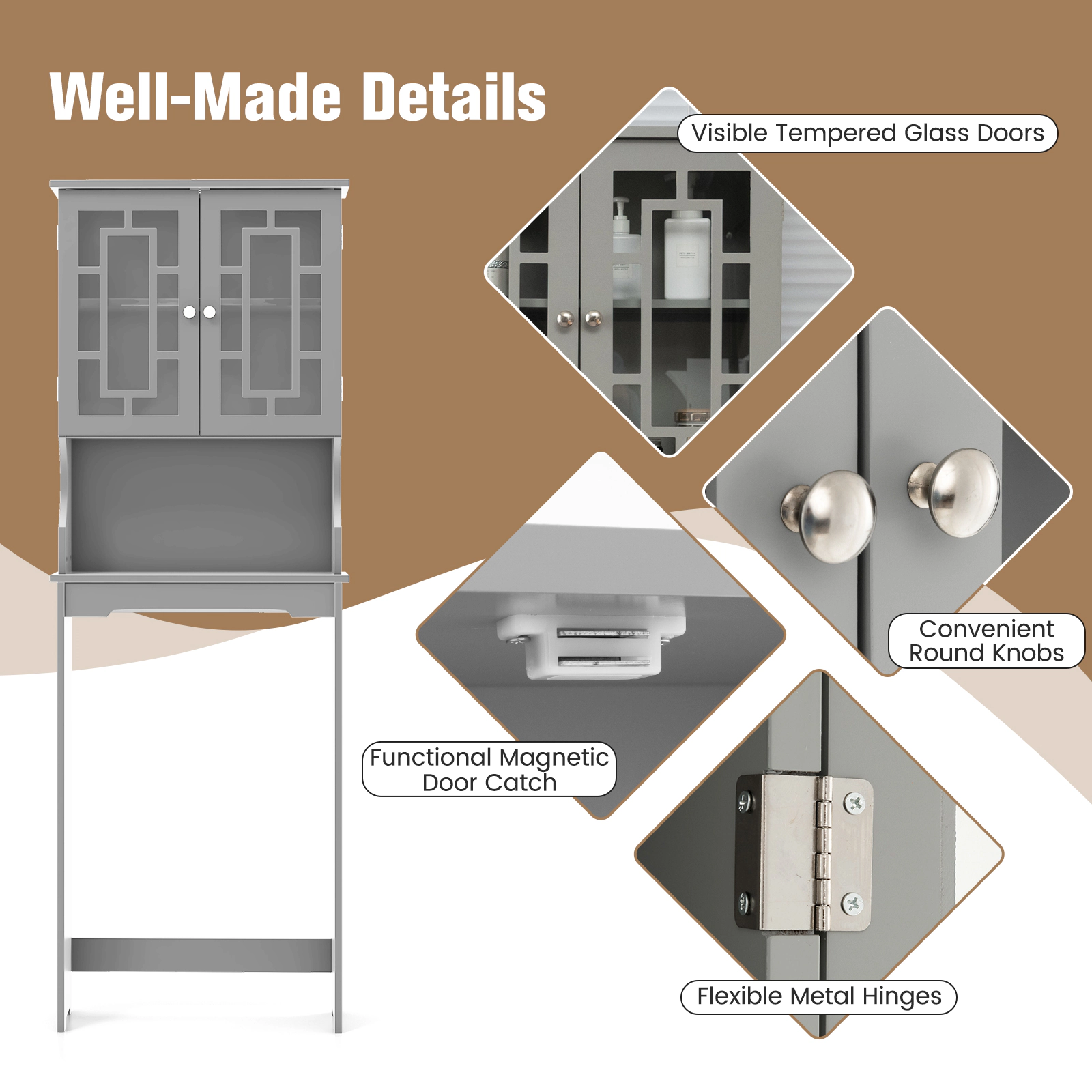 Glintex Over-the-Toilet Space Saver with Large Cabinet and Adjustable Shelf